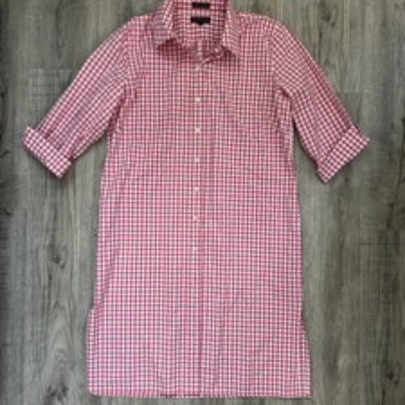 F. by Faconnable Pink Gingham Midi Shirt Dress Button Down Cotton Blend Size XL - Picture 5 of 12